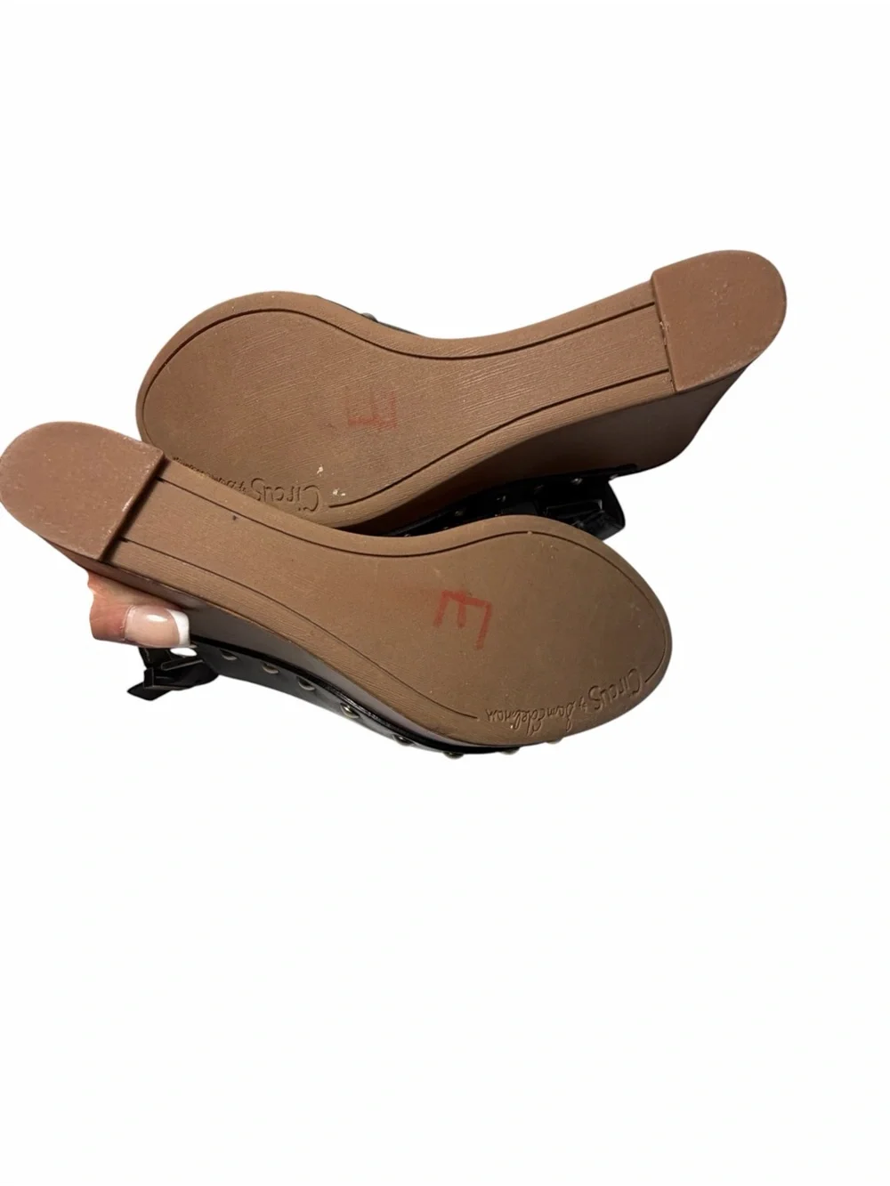 Circus by Sam Edelman Black Vegan Leather Studded Wedge Sandals Sz 8.5